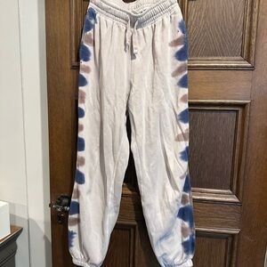 Richer Poorer Cream Joggers with Blue & Brown Tie-Dye Side Panels